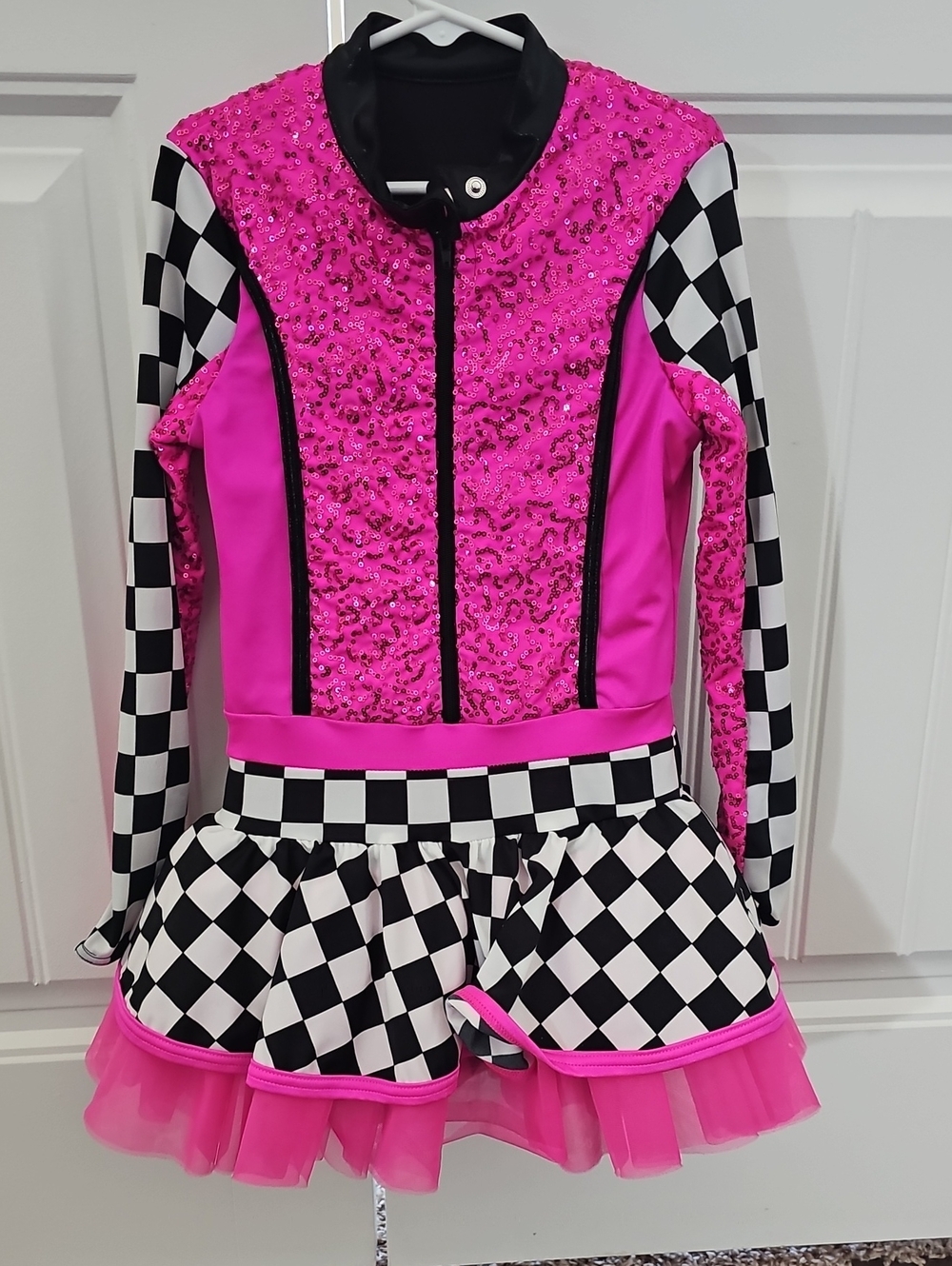 Weissman Hot Pink and Black-White Checkered Performance Dance Costume